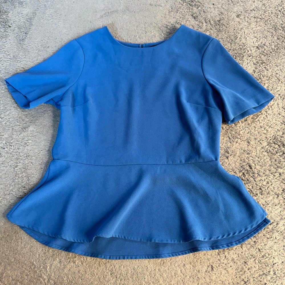 Banana Republic Womens Peplum Blouse S Blue Short Sleeve Crepe Top